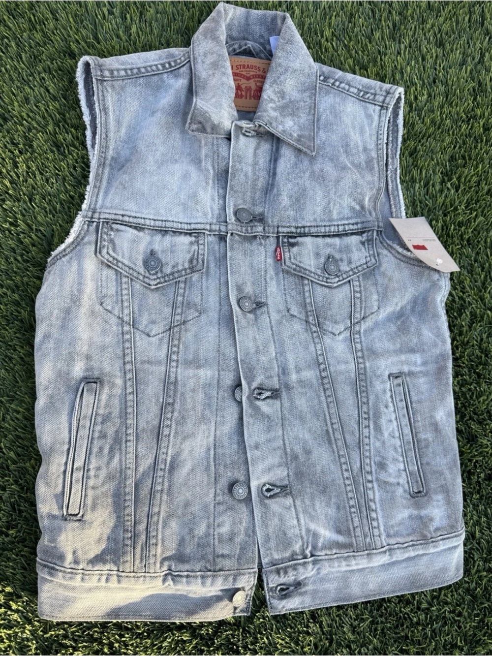 New Levis Denim Vest Womens XS Gray Acid Wash Trucker Sleeveless Jacket Vintage